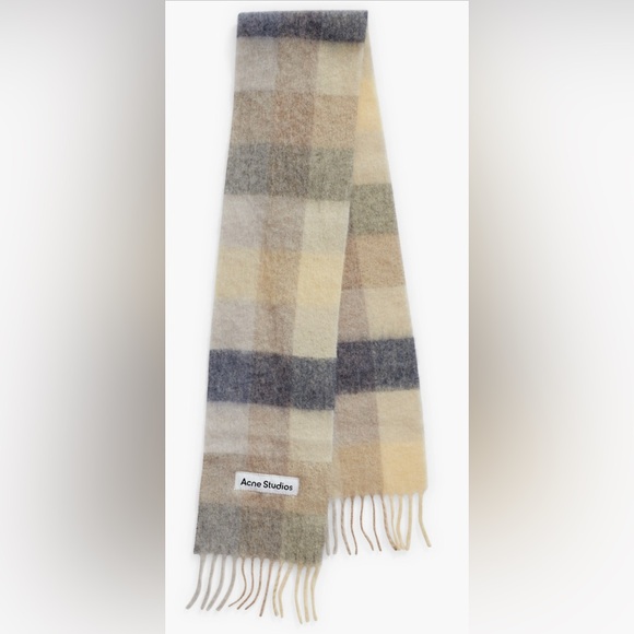 Acne Studios Vally Plaid Alpaca, Wool & Mohair Scarf, Vanilla/Beige/Lavender - Picture 2 of 9